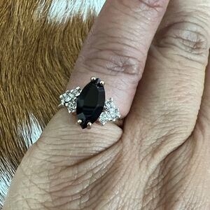 Black Onyx Marquis Cut CZ Accent Ring Gold Tone Size 3.75 #37518